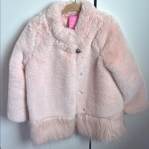 Isaac Mizrahi Pink Faux Fur Kids Coat girls size 5
